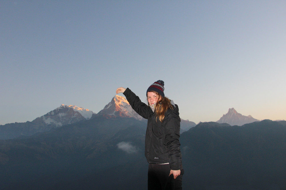 Blick vom Poon Hill auf Annapurna Süd (7219 m) und Machhapuchare (6997 m)